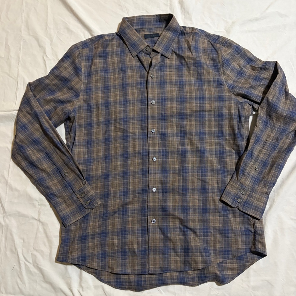 Zachary Prell Cotton Cashmere Blend Men's Shirt - Blue and Brown Plaid
